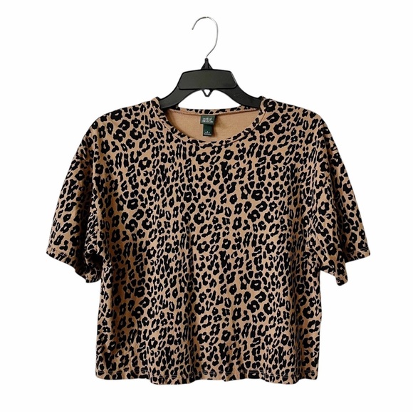 Wild Fable Leopard Print T-Shirt Women's Size S Brown Short Sleeve Boxy Top - Picture 2 of 7